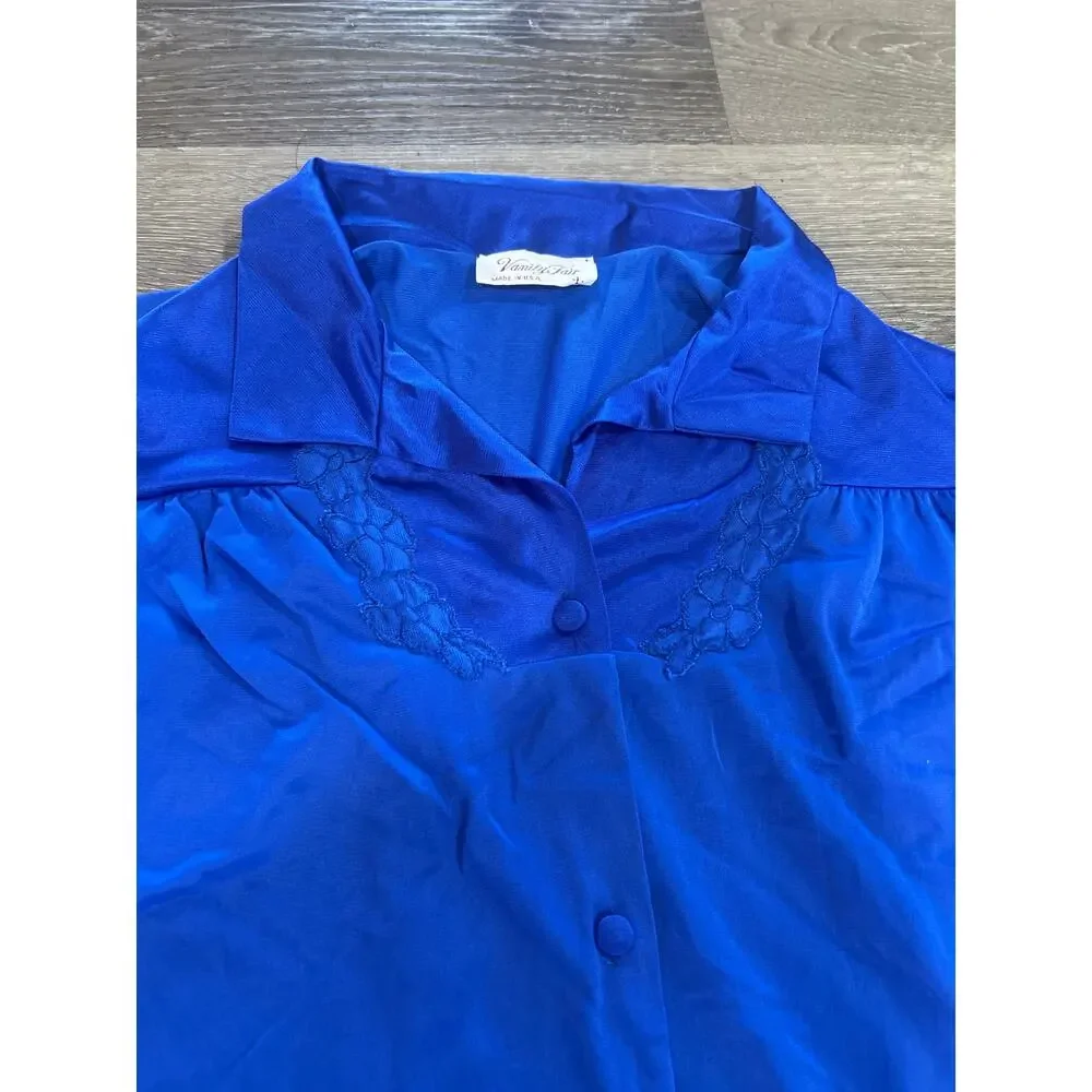 Vintage 70s Vanity Fair Royal Blue Silky Pajama Set L